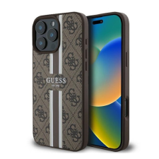 Guess 4G Printed Stripes iPhone 16 Pro MagSafe kemény hátlap tok, barna GUHMP16LP4RPSW tok és táska