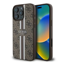 Guess 4G Printed Stripes MagSafe Apple iPhone 16 Pro Max hátlap tok, barna tok és táska