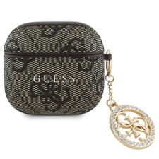Guess 4G Script PC/PU Charm Apple AirPods 4 tok, barna fülhallgató, fejhallgató tok