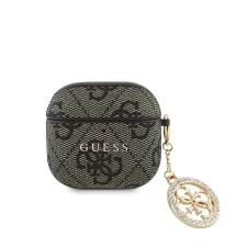 Guess 4G Script PC/PU Charm tok AirPods 4 készülékhez barna fülhallgató, fejhallgató tok