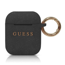 Guess Apple AirPods / AirPods 2 Szilikon tok - Fekete csillámporos fülhallgató, fejhallgató tok