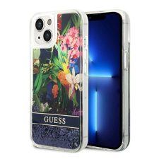 Guess Flower Liquid Glitter Apple iPhone 14 hátlap tok, kék tok és táska