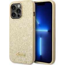 Guess Glitter Flakes Metal Logo Apple iPhone 14 Pro Szilikon Tok - Arany (GUE1891) tok és táska