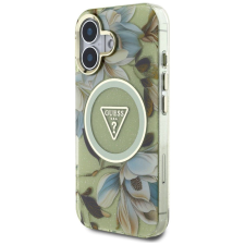 Guess Glitter Magnolia and Triangle Logo Apple iPhone 16 tok virágmintás (GUHMP16SHFLPEDN) (GUHMP16SHFLPEDN) tok és táska
