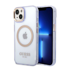 Guess Gold Outline Translucent MagSafe Apple iPhone 14 hátlap tok, lila tok és táska