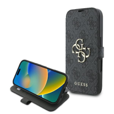Guess GUBKP16S4GMGGR 4G Metal Logo könyvtok iPhone 16 - fekete tok és táska