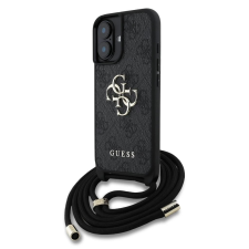 Guess Guess PU 4G fém logó vállpántos tok iPhone 16 készülékhez fekete tok és táska
