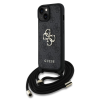 Guess Guess PU 4G Metal Logo vállpántos tok iPhone 15 készülékhez fekete