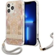 Guess GUHCP13LHFLSD iPhone 13 Pro / 13 6,1" Arany Virágos Keménytok Szíjjal (GUHCP13LHFLSD) tok és táska