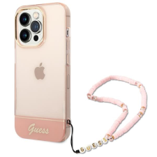 Guess GUHCP14LHGCOHP iPhone 14 Pro 6.1 &quot;rózsaszín kemény tok áttetsző gyöngyház szíjjal tok és táska