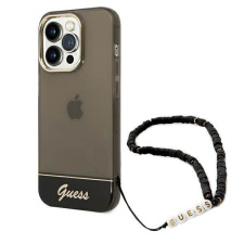 Guess GUHCP14LHGGCOHK iPhone 14 Pro 6,1" áttetsző fekete keménytok gyöngyház szíjjal tok és táska