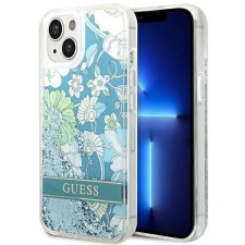 Guess GUHCP14SLFLSN iPhone 14 6,1" zöld virág folyékony csillogó kristályos keménytok tok és táska