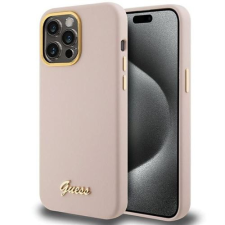 Guess GUHCP15LSMBSLP Silicone Script Metal Logo & Frame tok iPhone 15 Pro - rózsaszín tok és táska