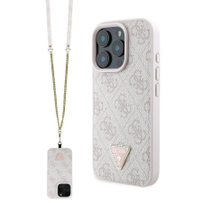 Guess GUHCP16LP4TDSCPP Leather Metal Logo Strass Crossbody keménytok iPhone 16 Pro - rózsaszín tok és táska