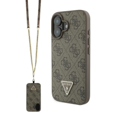 Guess GUHCP16SP4TDSCPW Leather Metal Logo Strass Crossbody keménytok iPhone 16 - barna tok és táska