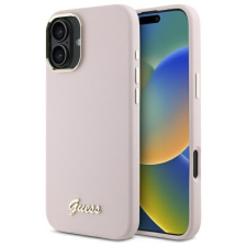 Guess GUHCP16SSMBSLP Silicone Script Metal Logo keménytok iPhone 16 - rózsaszín tok és táska