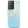 Guess GUHCS21LPCUGLSBL S21 Ultra G998 Kék Csillogó Színátmenetes Script Keménytok (GUE930BLU)