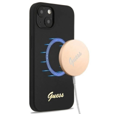 Guess GUHMP13MLSLMGBK Silicone Script Gold Logo Magsafe keménytok iPhone 13 - fekete tok és táska
