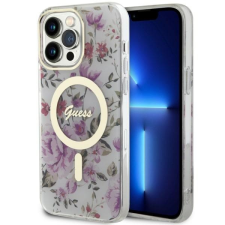 Guess GUHMP14XHCFWST iPhone 14 Pro Max 6.7" átlátszó keménytok Virág MagSafe tok és táska