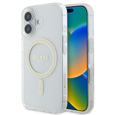 Guess GUHMP16SHFGERET IML Glitter Circle MagSafe keménytok iPhone 16 - átlátszó tok és táska