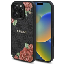 Guess GUHMP16XP4ROPEMCK 4G Flowers Print MagSafe-kompatibilis tok iPhone 16 Pro Max - fekete tok és táska