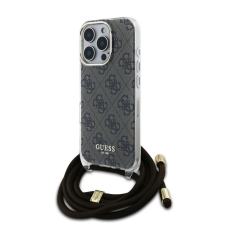 Guess IML 4G Printed Crossbody Strap iPhone 16 Pro hátlap tok pánttal, barna tok és táska