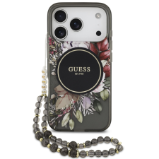 Guess IML Flowers MagSafe tok karpánttal iPhone 17 Pro Max fekete-mintás tok és táska