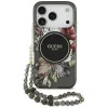 Guess IML Flowers Strap Apple iPhone 17 Pro MagSafe hátlap tok karpánttal, fekete