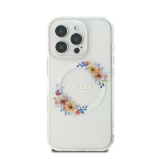 Guess IML Flowers Wreath iPhone 16 MagSafe kemény hátlap tok, átlátszó GUHMP16SHFWFCT tok és táska