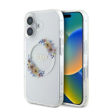 Guess IML Flowers Wreath iPhone 16 Plus MagSafe kemény hátlap tok, átlátszó GUHMP16MHFWFCT tok és táska