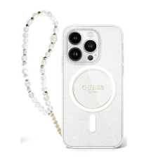 Guess IML Glitter iPhone 16 Pro MagSafe kemény hátlap tok karpánttal, átlátszó GUHMP16LHGCRELST tok és táska