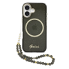 Guess IML Glitter Script Strap Apple iPhone 17 csillámos hátlap tok karpánttal, MagSafe, fekete-arany