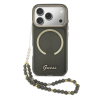 Guess IML Glitter Script Strap Apple iPhone 17 Pro Max csillámos hátlap tok karpánttal, MagSafe, fekete-arany