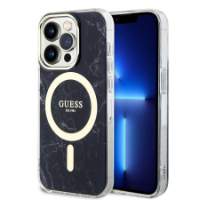 Guess IML Marble iPhone 13 Pro Max MagSafe hátlap tok, fekete tok és táska