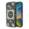 Guess IML Peony On 4G Background iPhone 16 MagSafe kemény hátlap tok, fekete GUHMP16SH4PYEEK
