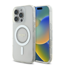 Guess IML Rhinestones MagSafe iPhone 16 Pro kemény hátlap tok, fehér tok és táska