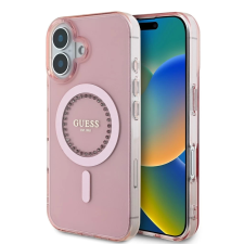 Guess IML Rhinestones Ring MagSafe tok iPhone 16 készülékhez rózsaszín tok és táska