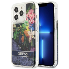 Guess iPhone 13 Mini Guess Liquid Glitter Flower csillámos tok kék tok és táska
