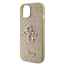 Guess iPhone 15 Pro, Guess PU Fixed Glitter 4G Metal Logo - arany tok és táska