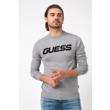 Guess JEANS, Finom kötésű gyapjúkeverék pulóver logóval, szürke melanzs, 2XL férfi pulóver, kardigán