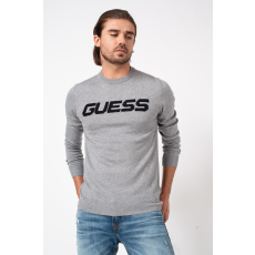 Guess JEANS, Finom kötésű gyapjúkeverék pulóver logóval, szürke melanzs, M