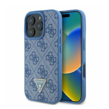 Guess Leather 4G Triangle Strass iPhone 16 Pro kemény hátlap tok, kék GUHCP16LP4TDPB tok és táska