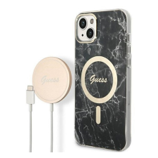 Guess Marble MagSafe Apple iPhone 14 hátlap tok, fekete + MagSafe töltő tok és táska