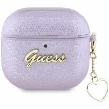 Guess metál Script Charm tok AirPods 4-hez - lila fülhallgató, fejhallgató tok