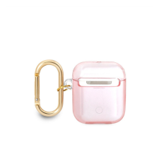 Guess Printed Stripe Apple Airpods tok, rózsaszín fülhallgató, fejhallgató tok