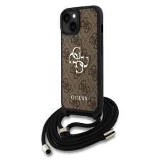 Guess PU 4G Metal Logo Crossbody Strap iPhone 15 hátlap tok, barna tok és táska