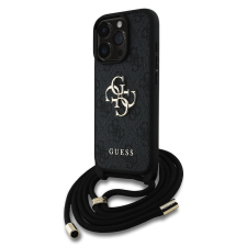 Guess PU 4G Metal Logo Crossbody Strap iPhone 16 Pro hátlap tok, fekete tok és táska
