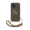Guess PU 4G Metal Logo Strap iPhone 15 hátlap tok, barna