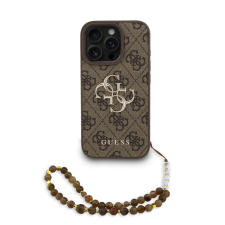 Guess PU 4G Metal Logo Strap iPhone 16 Pro Max hátlap tok, barna tok és táska