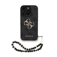 Guess PU 4G Metal Logo Strap iPhone 16 Pro Max hátlap tok, fekete tok és táska